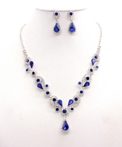 Rhinestone Necklace with Earrings NB300618 SVCB